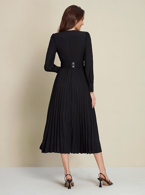 Black Satin Pleated Party/Wedding Guest Deep V Long Sleeve Belted Maxi Dress dress to impress 2024 2026 - CAD $136.99 Black Satin Pleated Party/Wedding Guest Deep V Long Sleeve Belted Maxi Dress dress to impress 2024 2026 - CAD $136.99