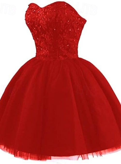 Ball Gown Short / Mini Prom Dresses Elegant Sleeveless Strapless Graduation  Party Wear with Pleats Beading Strappy 2026 - GBP 86