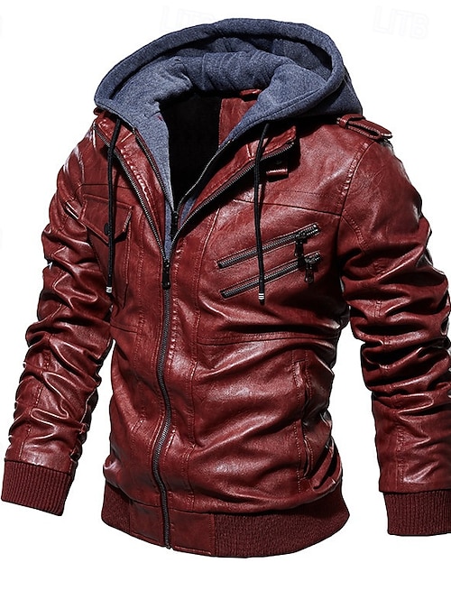 Men's Faux Leather Jacket Biker Jacket Red Leather Jacket Daily