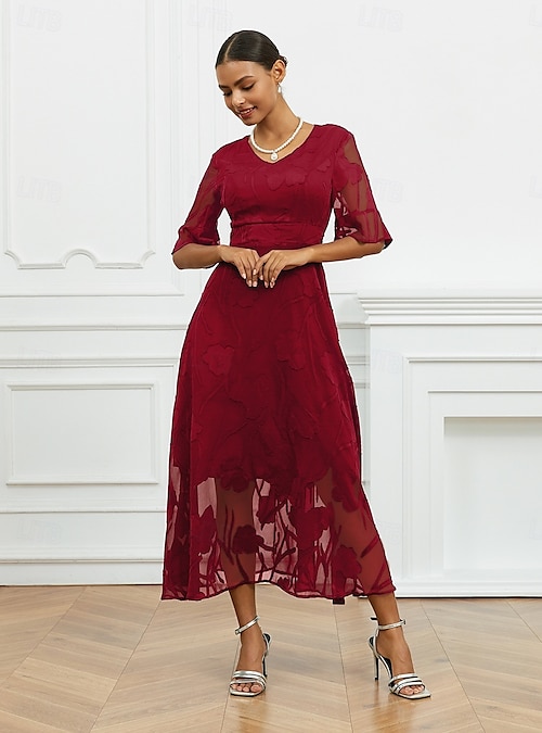 solid lace half sleeve maxi a line dress A-Line Dress Mother of the Bride Dress Elegant Party Jewel Neck Floor Length Chiffon Half Sleeve with Lace Solid Color 2026