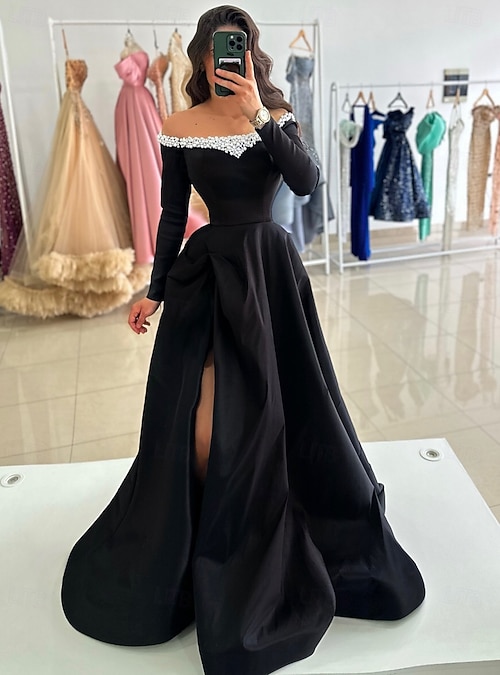 Vestido de Noche A-Line Elegante Vestido Formal Largo Manga Larga