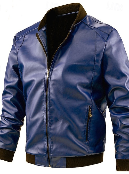 Herren Lederjacke Kunstlederjacke Motorrad Jacke Lacklederjacke