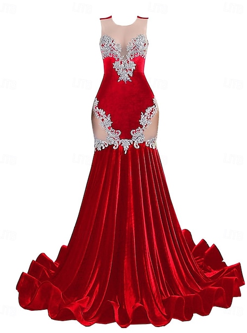 sachin and babi light blue dress Mermaid Evening Gown Elegant Dress Evening Party Engagement Court Train  Sleeveless Jewel Neck Velvet with Beading Appliques 2026