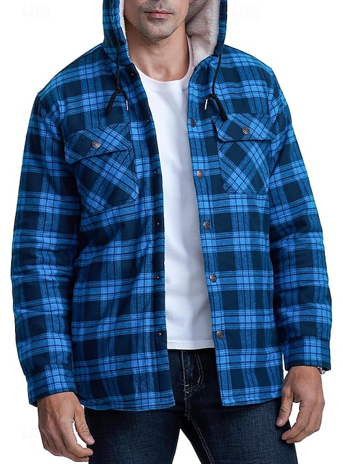 Per uomo Giacca da camicia Giacca con cappuccio Shacket Giacca in pile di  flanella Esterno Da tutti i giorni Caldo Tasche Con cappuccio Autunno Invern
