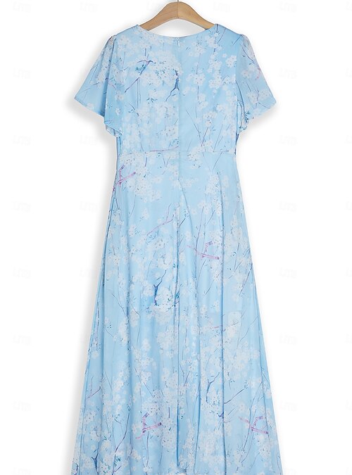 Women's Maxi Dress A Line Dress Elegant Daily Date Regular Fit Floral V  Neck Blue Summer 2026 - NZ $117.99