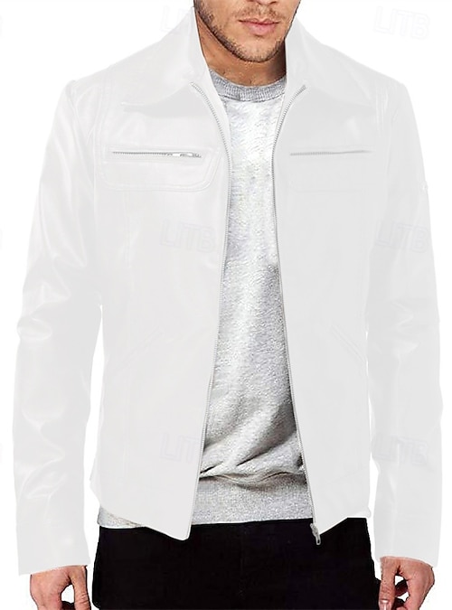 Herren Lederjacke Kunstlederjacke Motorrad Jacke Rote Lederjacke