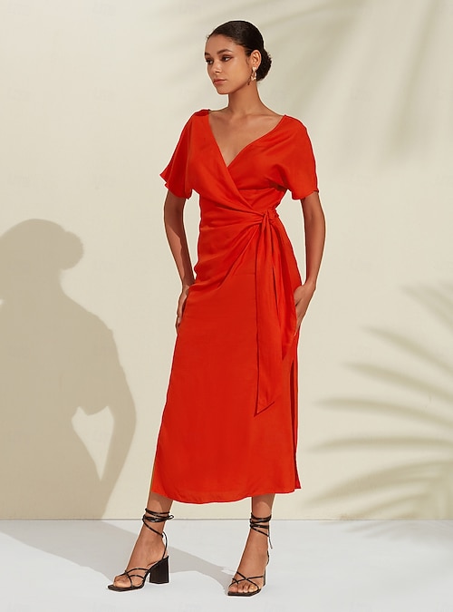aaliyah midi dress Aaliyah Short Sleeve Belt Midi Dress