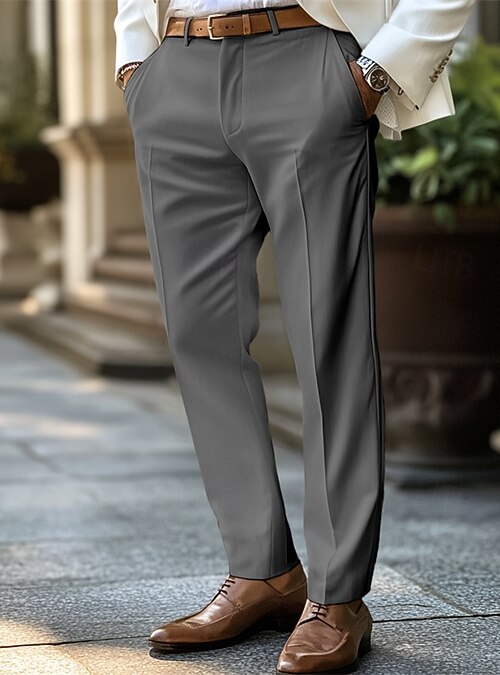 Men's Dress Pants Tapered pants Trousers Suit Pants Pocket Straight Leg  Plain Comfort Soft Full Length Wedding Outdoor Business Fashion Streetwear  Black White 2025 - $29.99