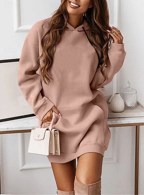 knee length dresses for ladies MB FASHION Ribbed Bodycon Hoodie Mini Dress with Long Sleeves 6413R main image 0