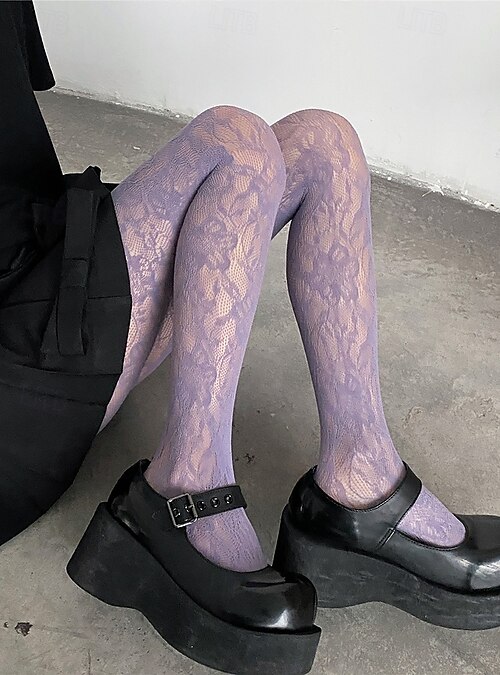 Collants Halloween Femme - Résille Gothique Avec Nœud Dentelle, Motif Creux - Pour Costume, Cosplay, Fête (Nylon) - 6