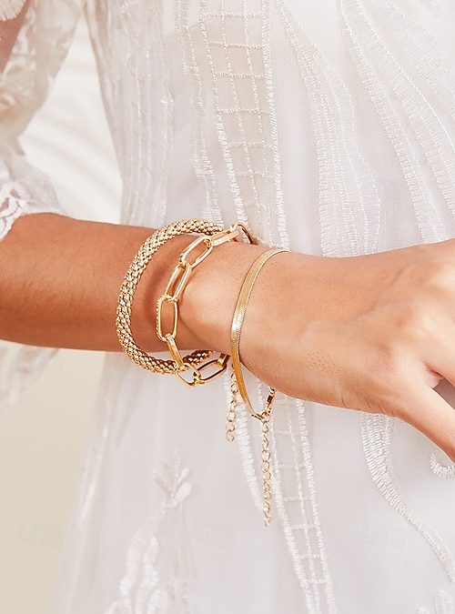 TEN MIRO Bracciale Grosso Oro 16 Carati Donna, Set 4 Pezzi A Catena