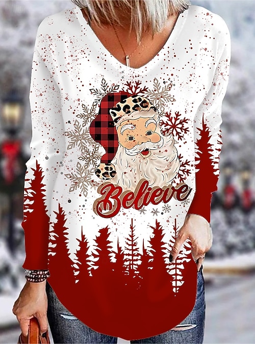 2026 Kerst Dames Gedrukt Casual Lange Mouwen Trui Ronde Hals Hooded