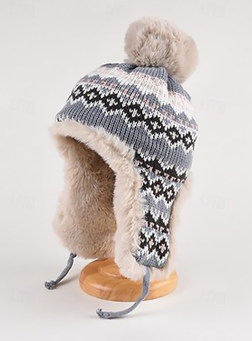 Winter Knitted Trapper Hat with Pom-Pom and Faux Fur Lining  display picture 1