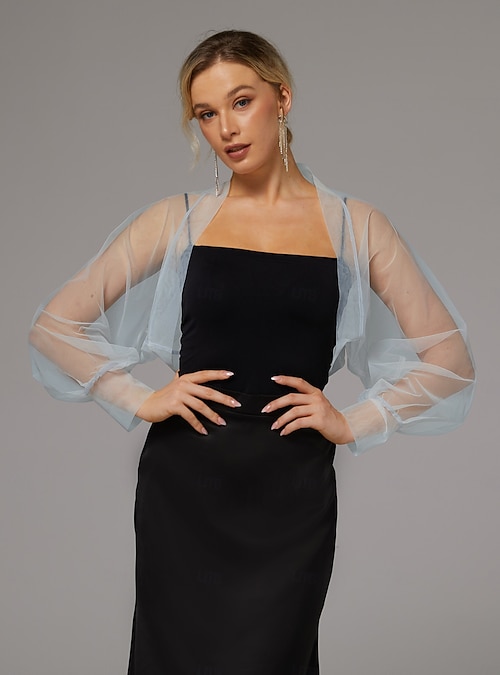 Mesh Bolero Sun Protection Long Puff Sleeve See Through Cover Up Shrug Tulle Bolero Bridal Organza Wedding Guest Fashion Women's Wrap All-Match Spring Mesh Bolero Sun Protection Long Puff Sleeve See Through Cover Up Shrug Tulle Bolero Bridal Organza Wedding Guest Fashion Women's Wrap All-Match Spring