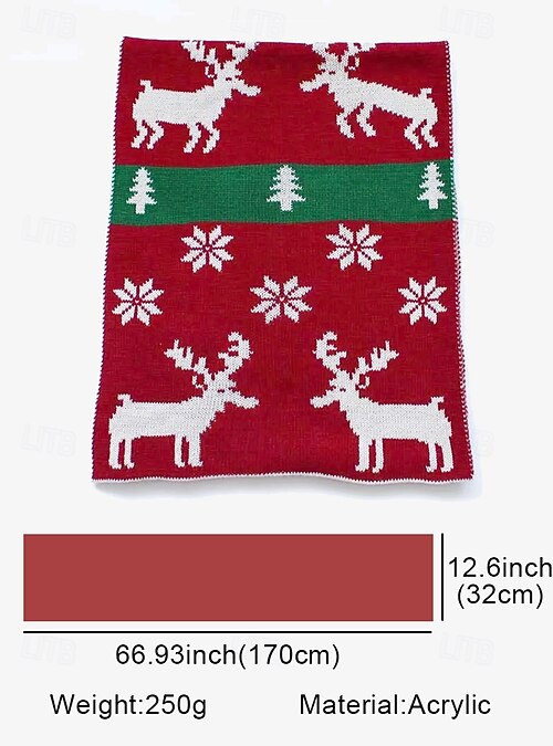 Écharpe D'hiver Femme Double Face - Motif Renne Et Flocons De Neige, Tricot épais Et Chaud