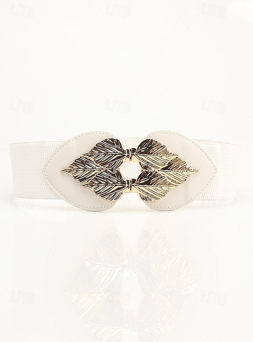 Women's Chic Black Elastic Waist Belt with Gold Leaf Buckle  Stylish  Accessory for Dresses and Formal Outfits 2026 - AU $14.99