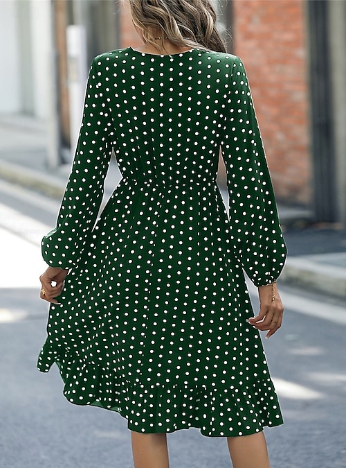 green polka dot long sleeve dress Max Studio Size Medium Wrap Dress Long Balloon Sleeves V Neck Green Polka Dots