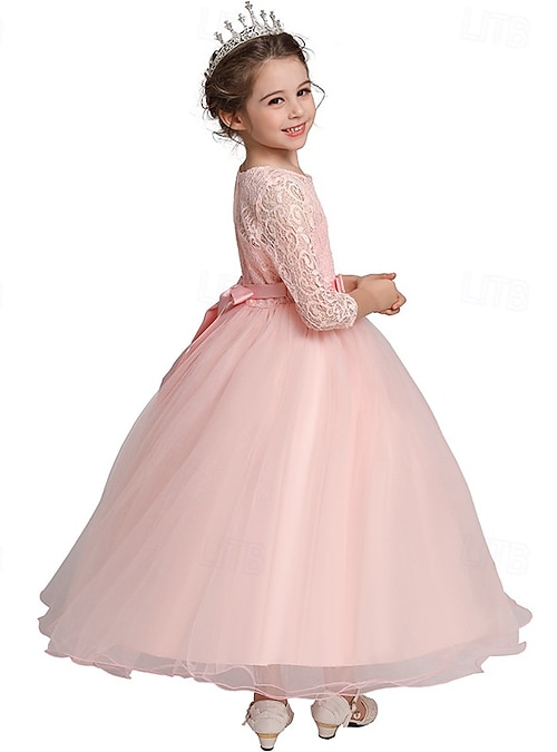 chinese dress ladies A Line Scoop Lace Tulle Long Sleeves Flower Girl Dresses main image 1