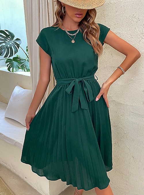 Women's Midi Dress Casual Dress A Line Dress Stylish Basic Casual Vacation  Daily Regular Fit Plain Sleeveless Crew Neck Pink Green Summer Spring 2026 