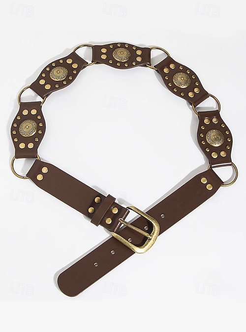 Western Cowboy Style Brown Leather Belt with Gold Buckle and  display picture 3