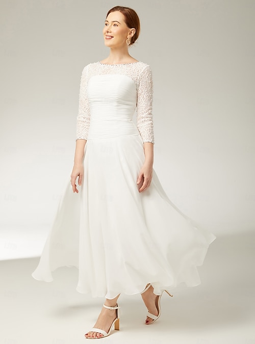 beach wedding dresses ankle length Custom Made Short Hi-Lo Mini Beach Wedding Dress – Flirty & Modern Style Champagne 6 cm / 8 main image 1