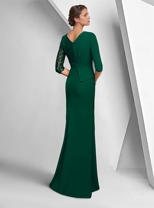 Sheath Column Dress Ankle Length Wedding Guest Dress Formal Dresses Evening  Gown Mother of the Bride Dress Half Sleeve Bateau Neck Elegant Formal  Stretch Fabric with Lace Tier Solid Color 2026 -