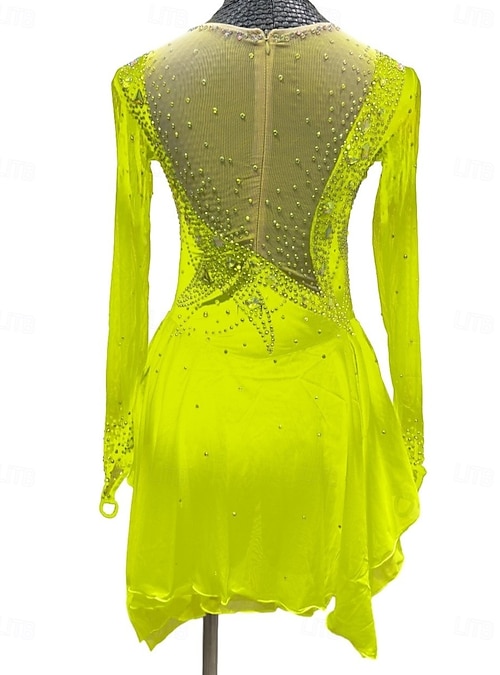 Figure Skating Dress Women's Girls' Ice Skating Dress Outfits Light Yellow  Lake Blue Yellow Mesh Spandex High Elasticity Training Competition Skating  Wear Patchwork Crystal / Rhinestone Long Sleeve 2026 - kr.1849