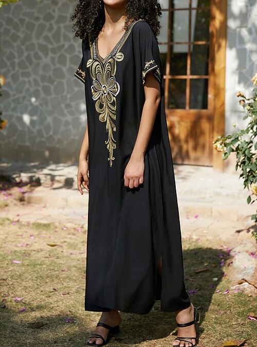 Women's Maxi Dress Casual Dress Boho Dress Casual Vacation Daily Regular  Fit Floral Half Sleeve V Neck Red Blue Gold Summer Spring Fall 2026 - CAD  $66.99
