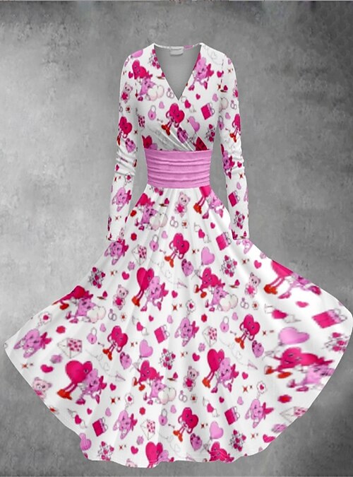 Women's Valentine Heart Dress Graphic Print V Neck Dolman Sleeve Midi Dress Vintage Valentine's Day Daily Long Sleeve Spring Fall 2026 - CAD $38.99 Women's Valentine Heart Dress Graphic Print V Neck Dolman Sleeve Midi Dress Vintage Valentine's Day Daily Long Sleeve Spring Fall 2026 - CAD $38.99