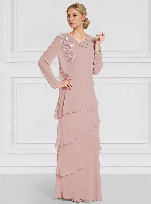 Two Piece Dress Dress Sets Floor Length Wedding Guest Dress Mother of the  Bride Dress Long Sleeve Spaghetti Strap Jewel Neck Elegant Vintage Formal  Wedding Guest Chiffon with Lace Ruffles Cascading 2026 -