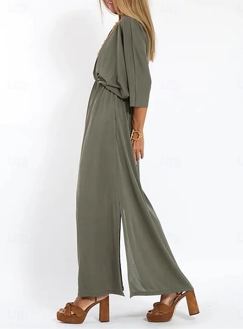 slim fit dress slacks Dark Army Green Denim Thick Strap Midi Dress main image 1