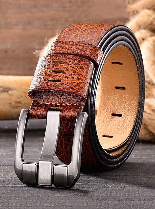 た*。様 Cartier レザー ベルト ブラック ブラウン Men's Genuine Leather Belt with Durable Metal Buckle