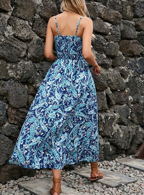 Women's Midi Dress Casual Dress A Line Dress Slip Dress Stylish Casual  Vacation Daily Regular Fit Floral Sleeveless Strap Light Green Navy Blue  Summer 2026 - $27.99