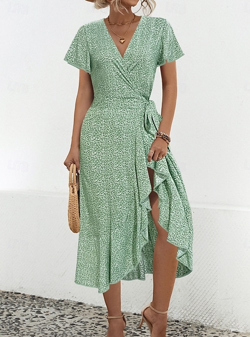 Women's Midi Dress Casual Dress Wrap Dress A Line Dress Stylish Casual Vacation Daily Regular Fit Floral Short Sleeve V Neck Green Summer 2026 - $32.99 Women's Midi Dress Casual Dress Wrap Dress A Line Dress Stylish Casual Vacation Daily Regular Fit Floral Short Sleeve V Neck Green Summer 2026 - $32.99