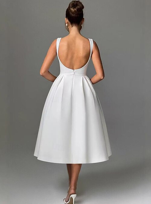 Little White Dress Bridal Shower Dresses Boho Wedding Dresses A-Line Scoop Neck Sleeveless Tea Length Jersey Bridal Suits Bridal Gowns With Pleats Solid Color 2026 - $193.99 Little White Dress Bridal Shower Dresses Boho Wedding Dresses A-Line Scoop Neck Sleeveless Tea Length Jersey Bridal Suits Bridal Gowns With Pleats Solid Color 2026 - $193.99