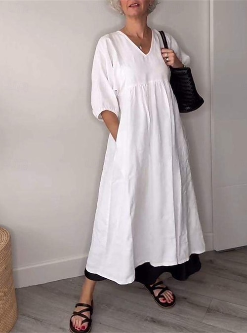 knee length dresses for ladies Two Palms 3/4-Sleeve Linen Shift Dress main image 0