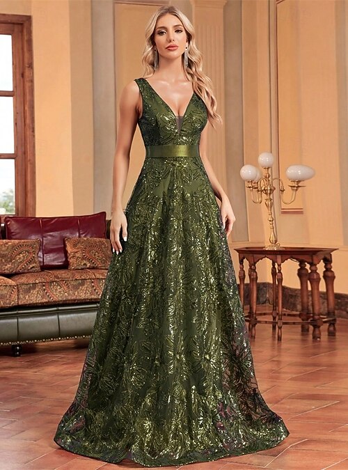 A-Line Prom Dresses Vintage Dress Formal Prom Floor Length Sleeveless  Spaghetti Strap Sequined with Glitter Sequin Embroidery 2026 - kr.1089