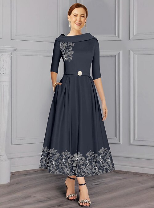 A-Line Dress Mother of the Bride Dress Elegant Simple V Neck Ankle Length Tea Length Satin 3/4 Length Sleeve with Lace Ruched Sequin Race Day Dress 2026 - 179.99 A-Line Dress Mother of the Bride Dress Elegant Simple V Neck Ankle Length Tea Length Satin 3/4 Length Sleeve with Lace Ruched Sequin Race Day Dress 2026 - 179.99