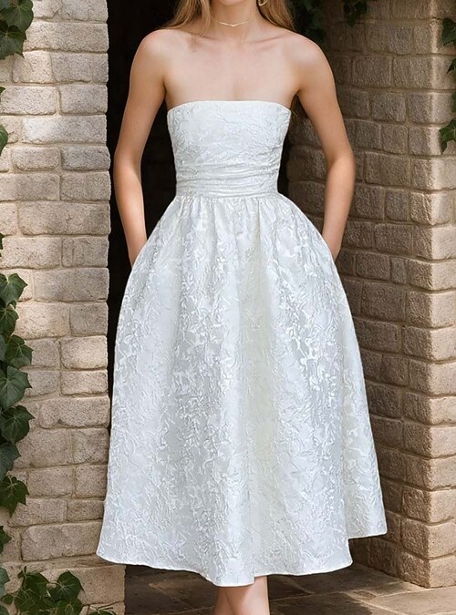 blue dress for baby girl White Floral Jacquard Dress – Refine Home Store and Design main image 0