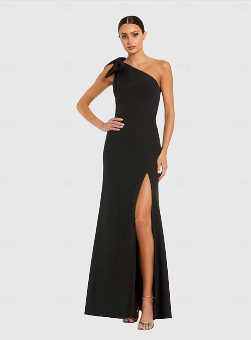Mermaid / Trumpet Evening Gown Elegant Dress Evening Party Black Tie Gala  Floor Length Sleeveless One Shoulder Wednesday Addams Family Cotton Blend  Backless with Slit Butterfly 2026 - $151.99