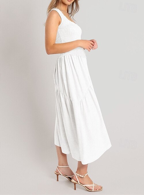 slim fit dress slacks Berylove Women Ivory Graduation Dress Ruffle Shoulder Ruched A Line V-Neck Midi Summer Dress, Ivory / US16