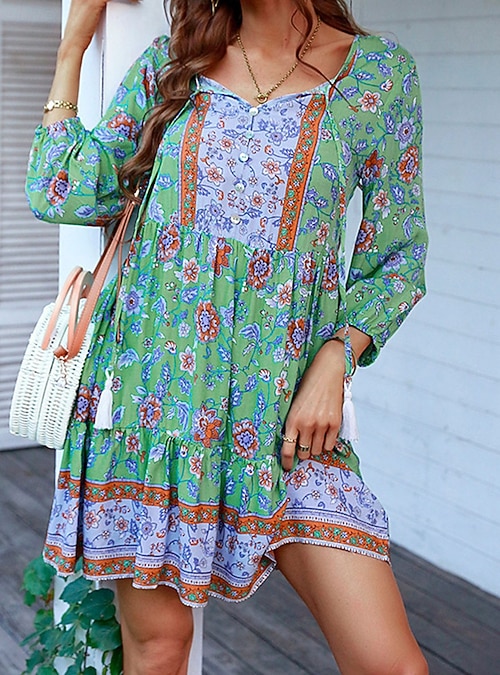 petite boho style dresses Handmade Floral Midi Dress: Blue Boho Petite Dress