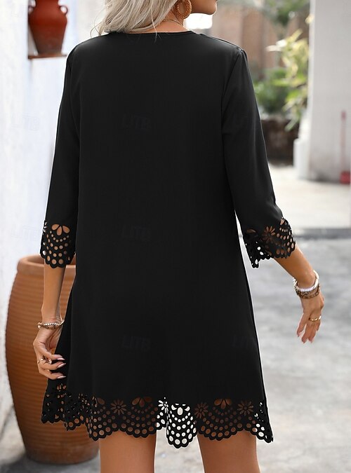 Women's Mini Dress Black Dress Casual Dress Cocktail Dress Formal Dresses  Basic Casual Daily Vacation Regular Fit Plain 3/4 Length Sleeve V Neck Blue  Black Red Summer 2026 - $23.99
