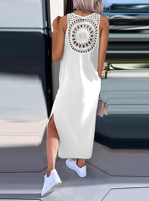 Women's Maxi Dress A Line Dress Solid Color Tank Dress Summer Dress Basic  Casual Vacation Daily Regular Fit Graphic Sleeveless Crew Neck Black White Army  Green Dark Gray Summer 2026 - AU $35.49