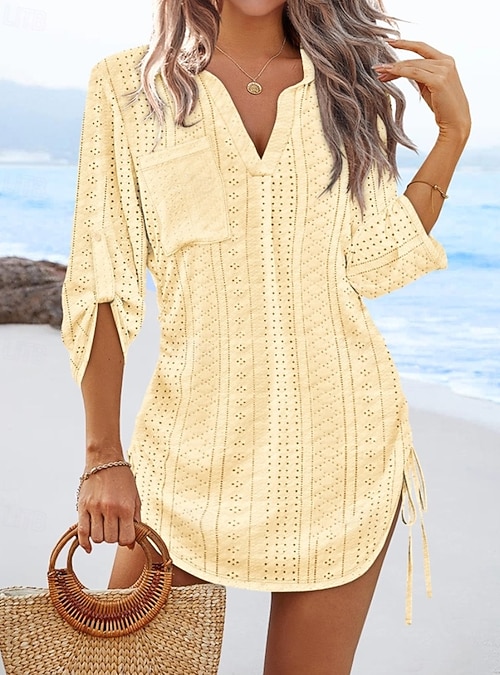 Women's Mini Dress Cut Out Dress Sexy Dress Elegant Casual Daily Regular  Fit Solid Color Long Sleeve V Neck Blue Black White Yellow Fall 2026