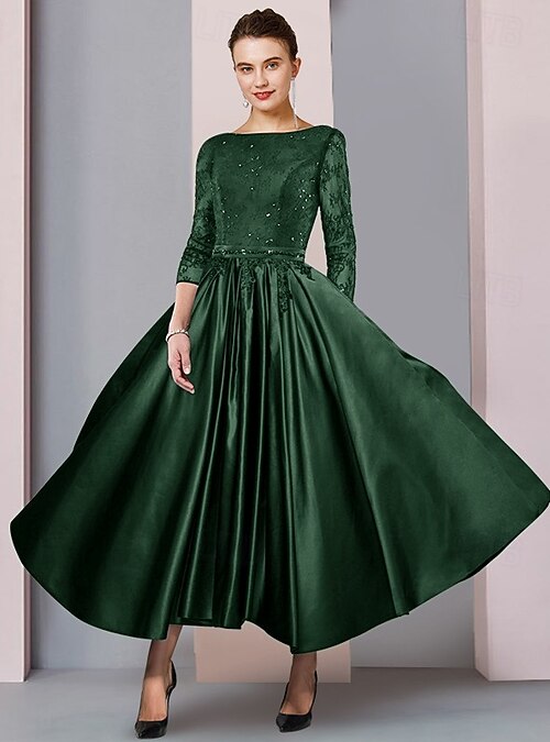 green emerald velvet dress Berylove Women Olive Mother of The Bride Dress Off The Shoulder A Line Tea Length Satin Wedding Guest Dress, Eucalyptus / US16 main image 1