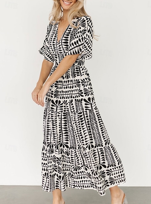 Women's Midi Dress Casual Dress Boho Chic Dresses Boho Dress Bohemia Vintage Stylish Vacation Casual Daily Regular Fit Stripe Short Sleeve V Neck