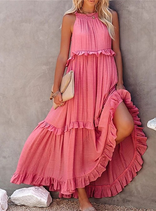 open lace back dress Hot Pink Halter Tie-Back Fitted Homecoming Dress – Modsele main image 1