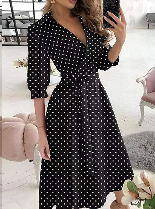 Women's Midi Dress Corset Dress Summer Dress Bodycon Dress Fit And Flare  Dress Vacation Vacation Daily Regular Fit Floral Half Sleeve Shirt Collar  Black And White Black White Green Summer 2026 - $32.99