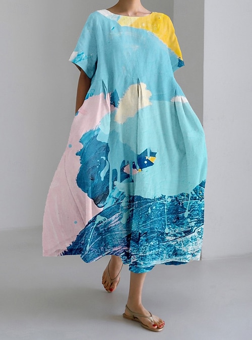 Women's Midi Dress A Line Dress T Shirt Dress Tee Dress Fit And Flare Dress  Athletic Dress Casual Vacation Daily Regular Fit Floral Graphic Short  Sleeve Crew Neck White Yellow Navy Blue
